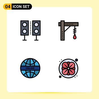 Paquete de color plano de 4 líneas de interfaz de usuario de signos y símbolos modernos de dispositivos bombilla de altavoz elementos de diseño vectorial editables de Internet vector