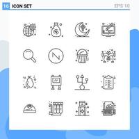 Modern Set of 16 Outlines Pictograph of search screen cresent display copy Editable Vector Design Elements