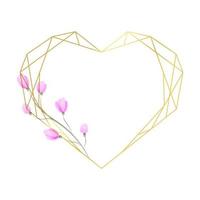 borde geométrico del corazón con flor en estilo acuarela. marco poligonal de lujo para la decoración del día de san valentín, invitaciones de boda, tarjetas de felicitación. ilustración vectorial vector