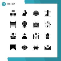 Pictogram Set of 16 Simple Solid Glyphs of light idea cake interior chair Editable Vector Design Elements