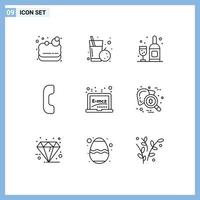 Group of 9 Modern Outlines Set for checkup education bottle board phone Editable Vector Design Elements