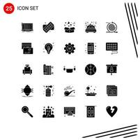 Pack of 25 creative Solid Glyphs of business wedding box married bed Editable Vector Design Elements