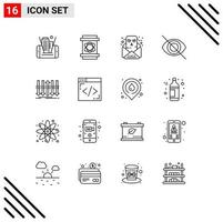 Group of 16 Outlines Signs and Symbols for distinction arrow chat hide disable Editable Vector Design Elements