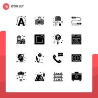 Modern Set of 16 Solid Glyphs Pictograph of building home distance learning wire interaction Editable Vector Design Elements