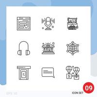 9 Thematic Vector Outlines and Editable Symbols of bank home headset microphone headphones software Editable Vector Design Elements