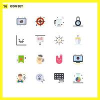 Pictogram Set of 16 Simple Flat Colors of graph business juice time lock Editable Pack of Creative Vector Design Elements