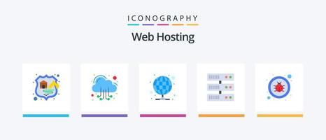 Paquete de 5 iconos planos de alojamiento web que incluye reparación. bicho. hospedaje servidor. respaldo. diseño de iconos creativos vector