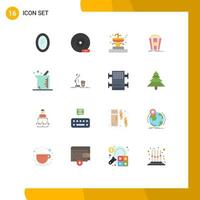 16 User Interface Flat Color Pack of modern Signs and Symbols of snack theater peripheral device popcorn garden Editable Pack of Creative Vector Design Elements