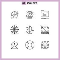 Pack of 9 Modern Outlines Signs and Symbols for Web Print Media such as clothes news data arrow globe Editable Vector Design Elements