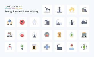 paquete de iconos de color plano de 25 fuentes de energía e industria energética vector
