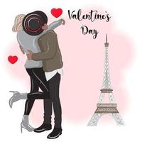 Couple in Paris near the Eiffel Tower, Valentine's Day vector illustration 7