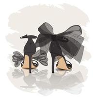 Women's heeled shoes with bow fashion vector illustration in vintage style March 8 women's day