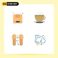 4 Flat Icon concept for Websites Mobile and Apps box cleaning tea cleaning slippers Editable Vector Design Elements