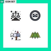 Pictogram Set of 4 Simple Filledline Flat Colors of balance mail scales chat forest Editable Vector Design Elements