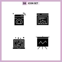 Pack of 4 creative Solid Glyphs of internet laptop washing setting html Editable Vector Design Elements