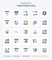 programación creativa y codificación 25 paquete de iconos planos como error. aplicación desarrollo. proceso. desarrollar vector