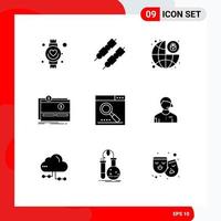 Pack of 9 Modern Solid Glyphs Signs and Symbols for Web Print Media such as media website lock platform funding Editable Vector Design Elements