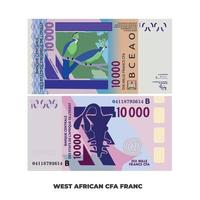 ilustración vectorial de 10000 billetes de francos cfa de África occidental aislados en fondo blanco, eps escalables y editables vector