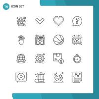 Pictogram Set of 16 Simple Outlines of four social love question chat Editable Vector Design Elements