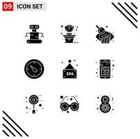 9 Universal Solid Glyphs Set for Web and Mobile Applications apps add research spa sign sign Editable Vector Design Elements