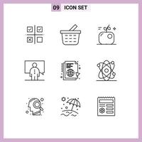 Set of 9 Modern UI Icons Symbols Signs for learning person apple lecture communication Editable Vector Design Elements