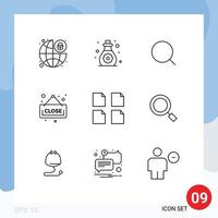 Universal Icon Symbols Group of 9 Modern Outlines of multiple documents search shopping close Editable Vector Design Elements