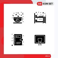 Group of 4 Modern Solid Glyphs Set for coffee contacts tea furniture backboard Editable Vector Design Elements