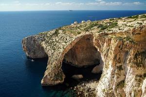 Malta blue grotto arch by the sea aerial photo
