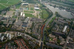 amsterdam farmed fields aerial panorama landscape while landing photo