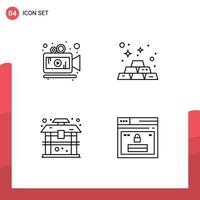Set of 4 Vector Filledline Flat Colors on Grid for camera china banking money internet Editable Vector Design Elements