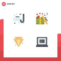 Modern Set of 4 Flat Icons Pictograph of swimming jewelry gift valentine book Editable Vector Design Elements