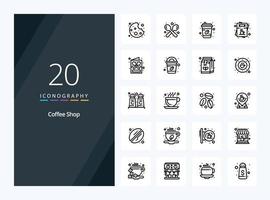 20 icono de contorno de cafetería para presentación vector
