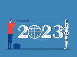 Businessman Business vision with binoculars for opportunities in spyglass 2023 New year Science and artificial intelligence technology,innovation and futuristic, AI, Machine vector illustrator