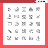 Pack of 25 Modern Lines Signs and Symbols for Web Print Media such as contact candle shopping cake arrow Editable Vector Design Elements