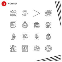 16 Universal Outlines Set for Web and Mobile Applications clock communication next chat water Editable Vector Design Elements