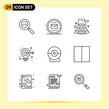 9 esquemas universales establecidos para aplicaciones web y móviles elementos de diseño vectorial editables de sombrero de bulbo de correo de destino web vector