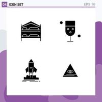 Pack of 4 Modern Solid Glyphs Signs and Symbols for Web Print Media such as bed launch hotel drinking ship Editable Vector Design Elements