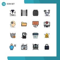 Modern Set of 16 Flat Color Filled Lines Pictograph of idea creative database mind living Editable Creative Vector Design Elements