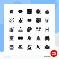 conjunto moderno de 25 pictogramas de glifos sólidos de base de datos de caja de ideas reloj de pared cronometrador elementos de diseño vectorial editables vector