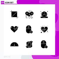 Set of 9 Modern UI Icons Symbols Signs for devices tick cube good love Editable Vector Design Elements