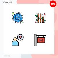 Filledline Flat Color Pack of 4 Universal Symbols of global heart strategy plant travel Editable Vector Design Elements