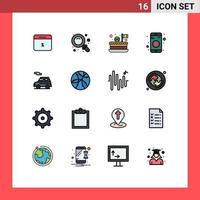 User Interface Pack of 16 Basic Flat Color Filled Lines of auto share cake data patrick Editable Creative Vector Design Elements