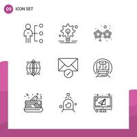 Set of 9 Vector Outlines on Grid for sent success carnival globe focus Editable Vector Design Elements