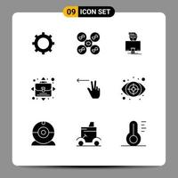 Set of 9 Modern UI Icons Symbols Signs for crime gesture user fingers opportunity Editable Vector Design Elements