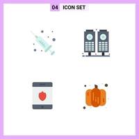 Editable Vector Line Pack of 4 Simple Flat Icons of injection food music security vegetable Editable Vector Design Elements