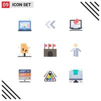 Pack of 9 Modern Flat Colors Signs and Symbols for Web Print Media such as sports flags tool arena drink Editable Vector Design Elements