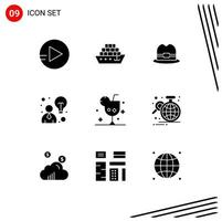 Set of 9 Modern UI Icons Symbols Signs for business ice business glass cocktail Editable Vector Design Elements