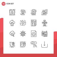 Set of 16 Vector Outlines on Grid for cloud player document female baseball Editable Vector Design Elements