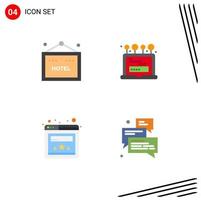 4 paquete de iconos planos de interfaz de usuario de signos y símbolos modernos del sitio web del hotel instalar elementos de diseño vectorial editables de chat de computadora vector