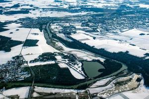 Seine river paris region aerial view in winter cold ice and snow photo